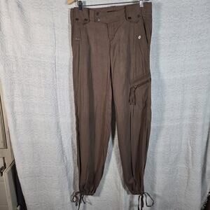 Express Silk Cargo Pants Women Size 2 Brown Jogger Tie Ankle Utility Casual